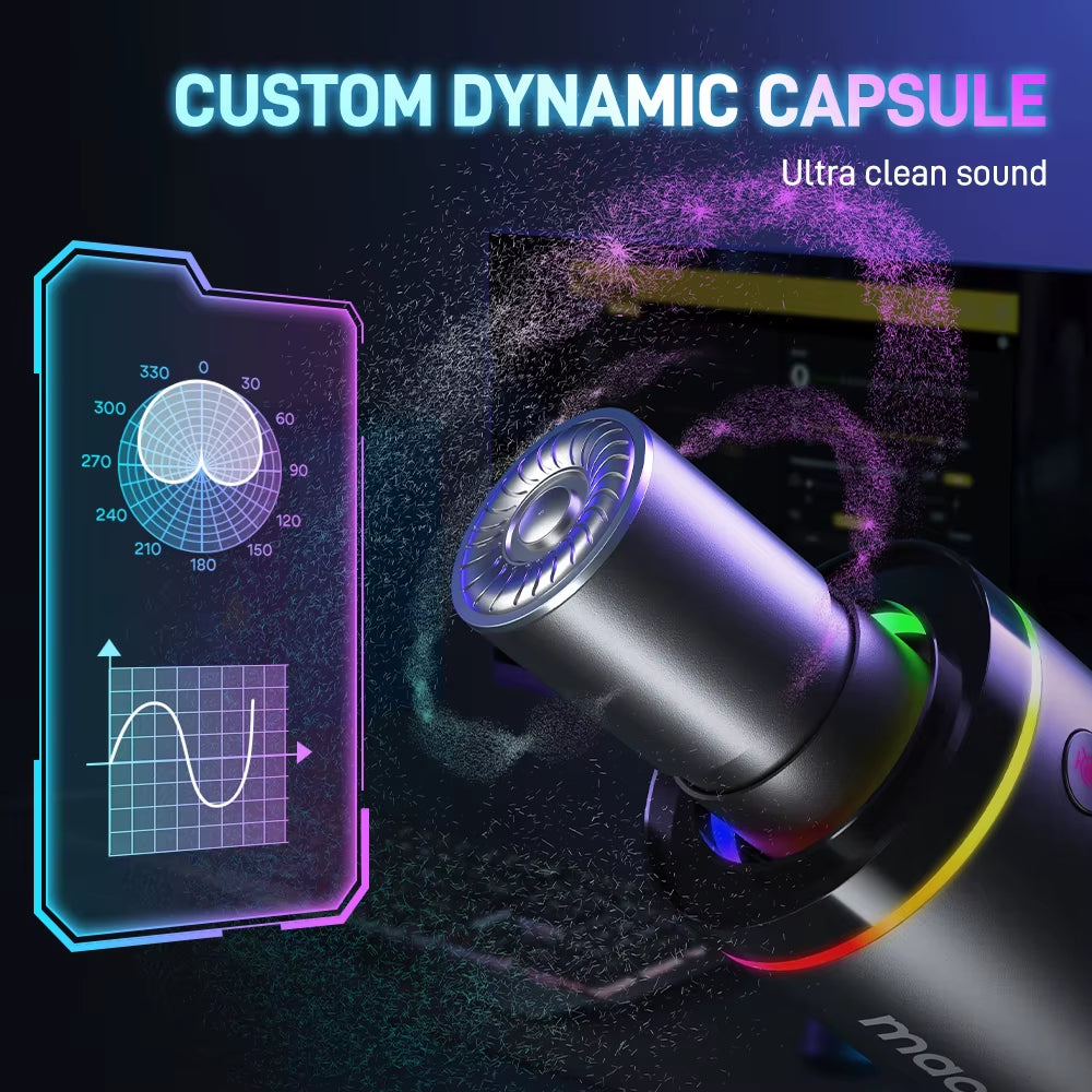 XLR\USB Dynamic Microphone for Gaming Recording Streaming Youtube Metal Mic with Software Tap-To-Mute Gain Knob PD200X