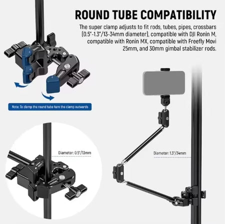 UA056 30" Articulating Magic Arm with Super Clamp & Phone Holder 360 Dual Ball Heads anti Twist Camera Mounting
