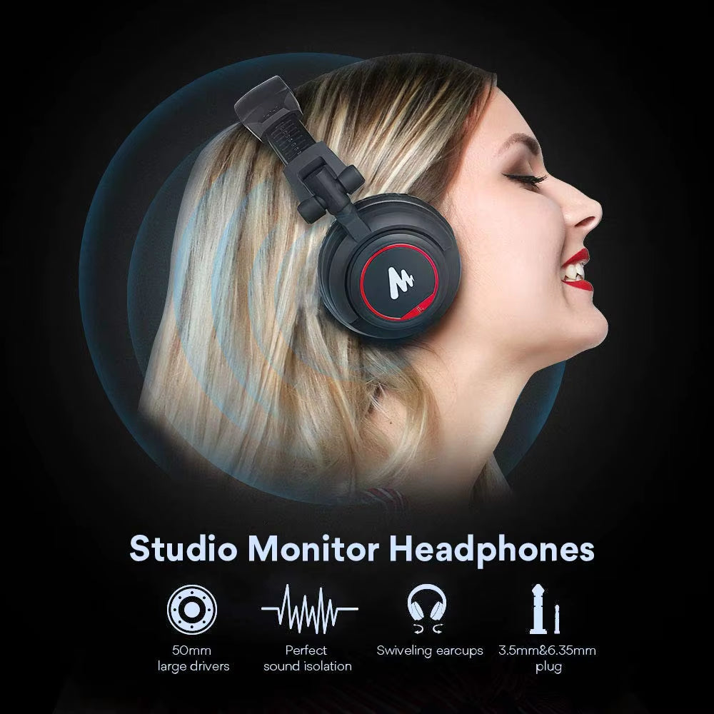 Monitor Headphones 50MM Drivers over Ear Studio Lightweight Foldable Headphones for Smartphone Computer Podcast