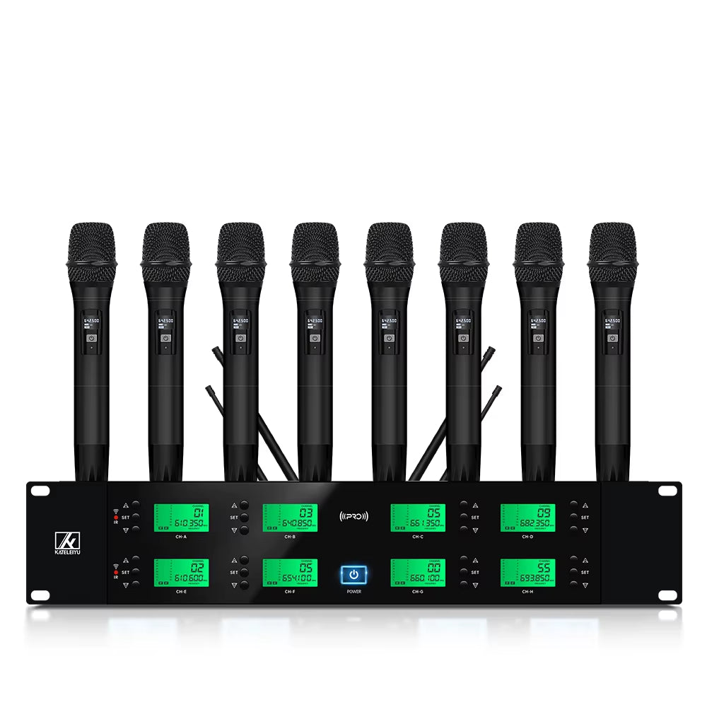 Professional Dynamic Wireless Microphone System 8-Channel Handheld for Stage and Church Performance