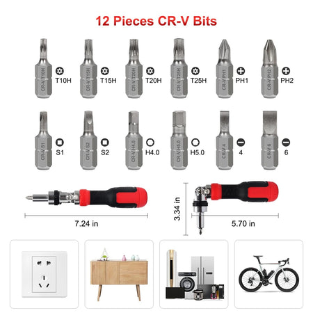 13 in 1 Ratcheting Screw Driver Set 180 Degree Pivoting Adjustable Angled Screw Driver Set Magnetic Screwdriver Bit Repair Tool