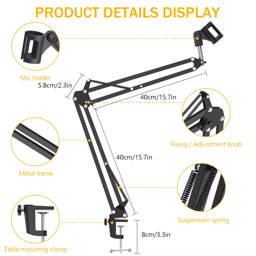 Microphone Suspension Boom Scissor Arm Stand for Professional Podcast Streaming Youtube Microfone