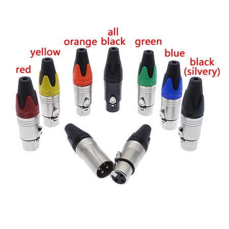 Microphone & Speaker Cable Connectors - 3-Pin XLR Male/Female Audio Plugs (Variety of Colors)