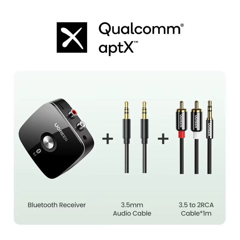 UGREEN Bluetooth RCA Receiver 5.1 Aptx HD 3.5Mm Jack Aux Wireless Adapter 