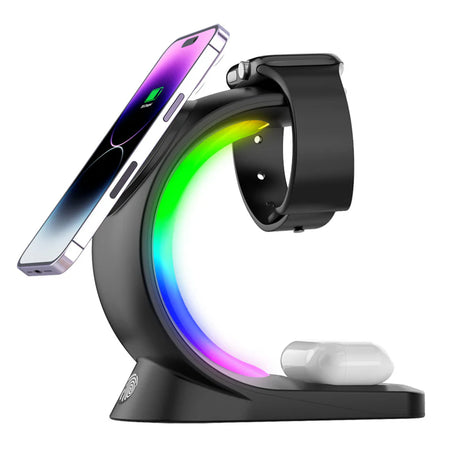 Magnetic Wireless Charging Station for iPhone, Apple Watch, AirPods Pro - Fast 4-in-1 Charger with RGB Atmosphere Lamp