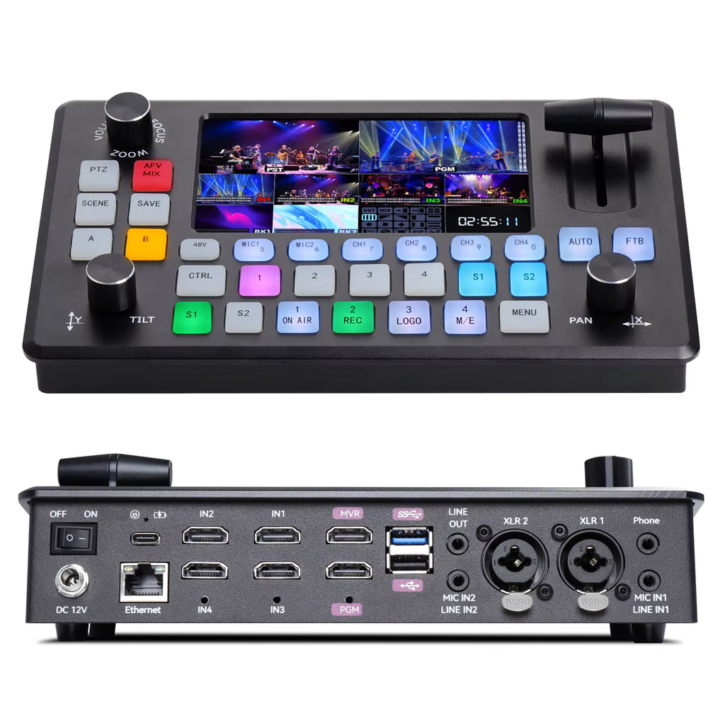 Video Mixer Switcher 5.5 Inch LCD Screen 4-Channel HDMI Live Streaming Switcher 1080P 60FPS (Does Not Support 4K)Kc601Pro
