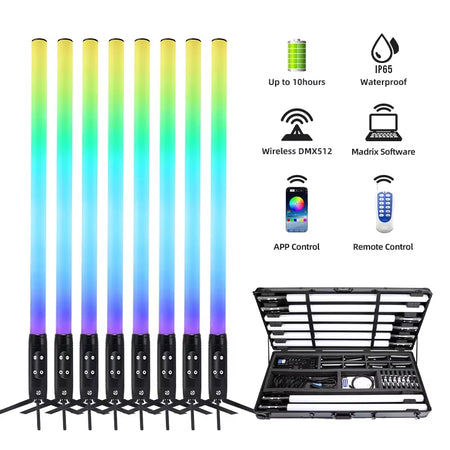 Battery Powered LED Pixel Tube - Wireless DMX/App Control, 10hr Life, IP65