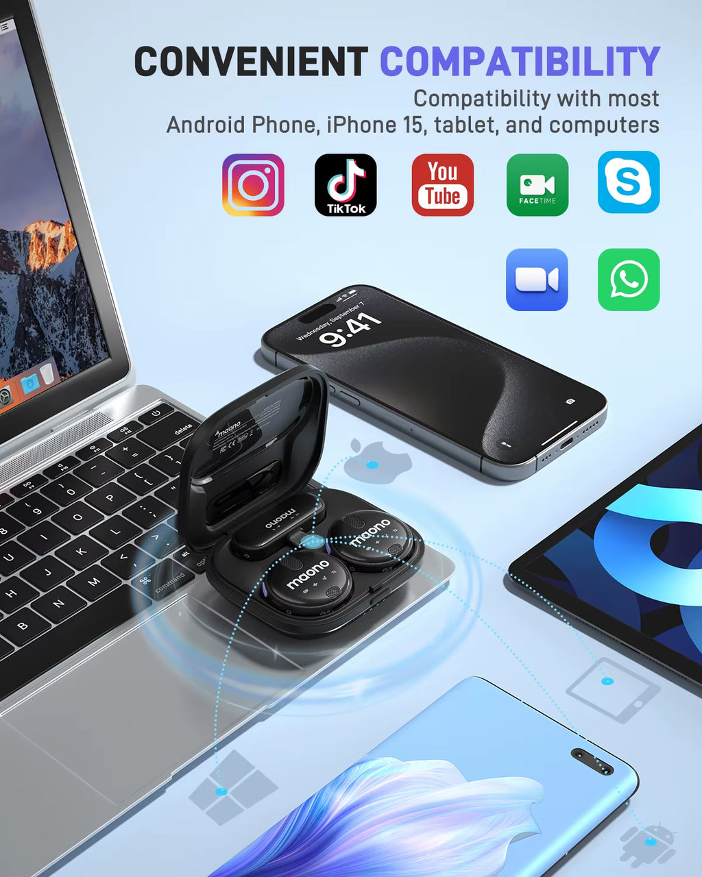-Wireless Lavalier Microphone, Lapel Mic, Noise Reduction, Fit for Iphone 15,Android,Usb C,Tiktok,Streaming,Vlog, WM620 PC2