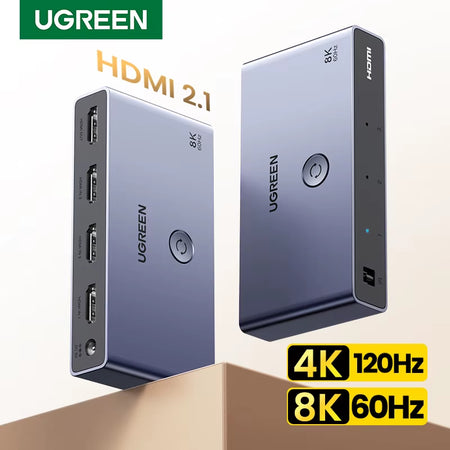 UGREEN HDMI 2.1 Switcher 8K 60Hz 4K120Hz Hdmi-Compatible Switch 3 in 1 Out with Remote Control 