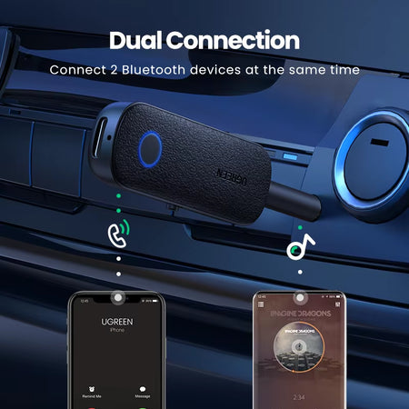 UGREEN 2-In-1 Bluetooth Adapter Transmitter Receiver Bluetooth AUX 5.0 Wireless 3.5Mm Adapter Stereo for Earphones TV Car Audio