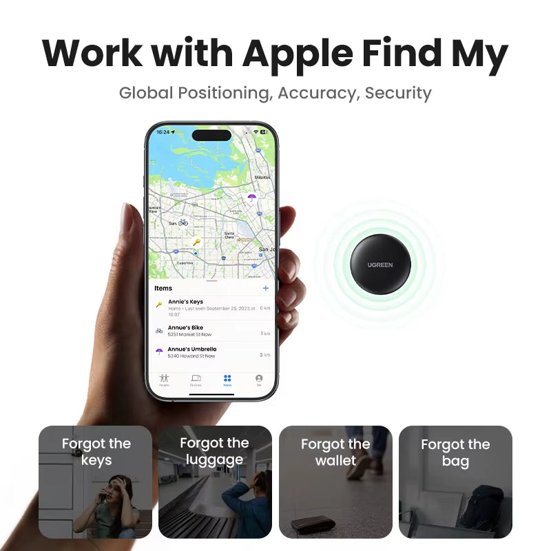UGREEN Finder Security Smart track Link Tag with Apple Find My Key Bluetooth GPS Tracker for Luggage. Not compatible with Android