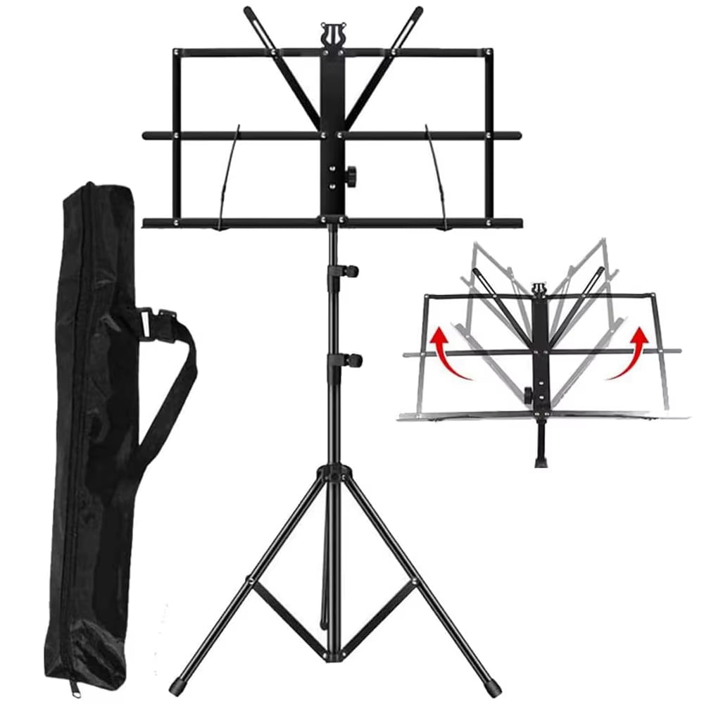 Foldable Music Stand Dual-Use Desktop Book Portable and Light Weight with Clip Holder Carrying Bag