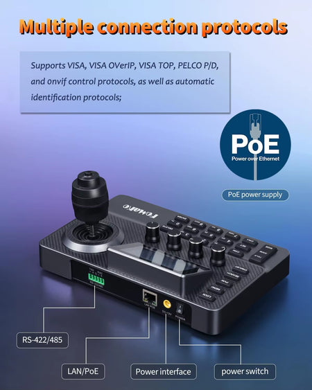 NDI PTZ Camera Controller 3" Preview LCD, NDI Controller Keyboard with 4D Joystick, for Church Worship Education, KC606N