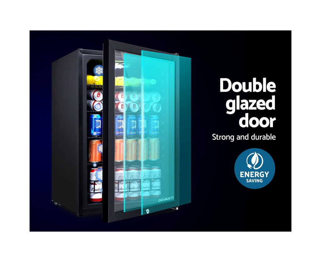 115L Bar Fridge Glass Door W/Light Black