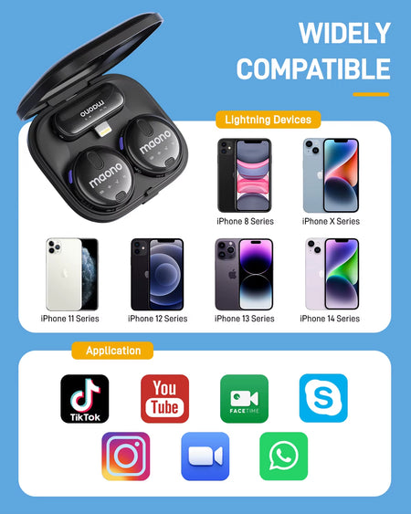 WM620 PB2MFI Iphone Wireless Lapel Microphone,Improve the Sound Quality of Wireless Lavalier Mic on Mobile,Fit for TK Vlog