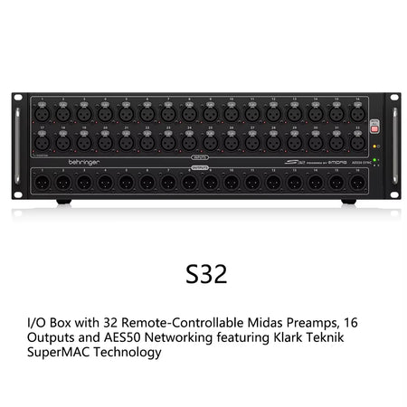 Behringer S32 Digital Snake Stage Box with 32 Remote-Controllable Midas Preamps