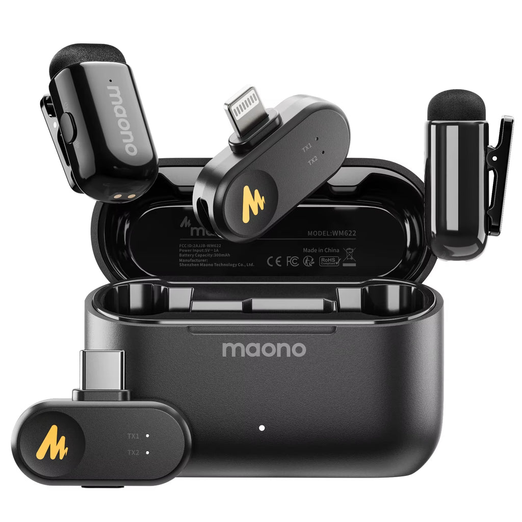 T1Mini Wireless Lav Mic for Phone AI Noise Cancelling Auto Clipping App Control Clip-On Microphone for Video Recordingvlog