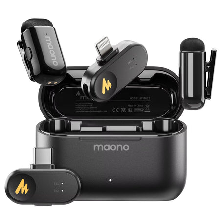 T1Mini Wireless Lav Mic for Phone AI Noise Cancelling Auto Clipping App Control Clip-On Microphone for Video Recordingvlog