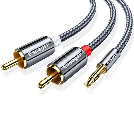 3.5mm to 2 RCA Audio Cable - Stereo Splitter for PC, TV, Amplifiers, Speakers