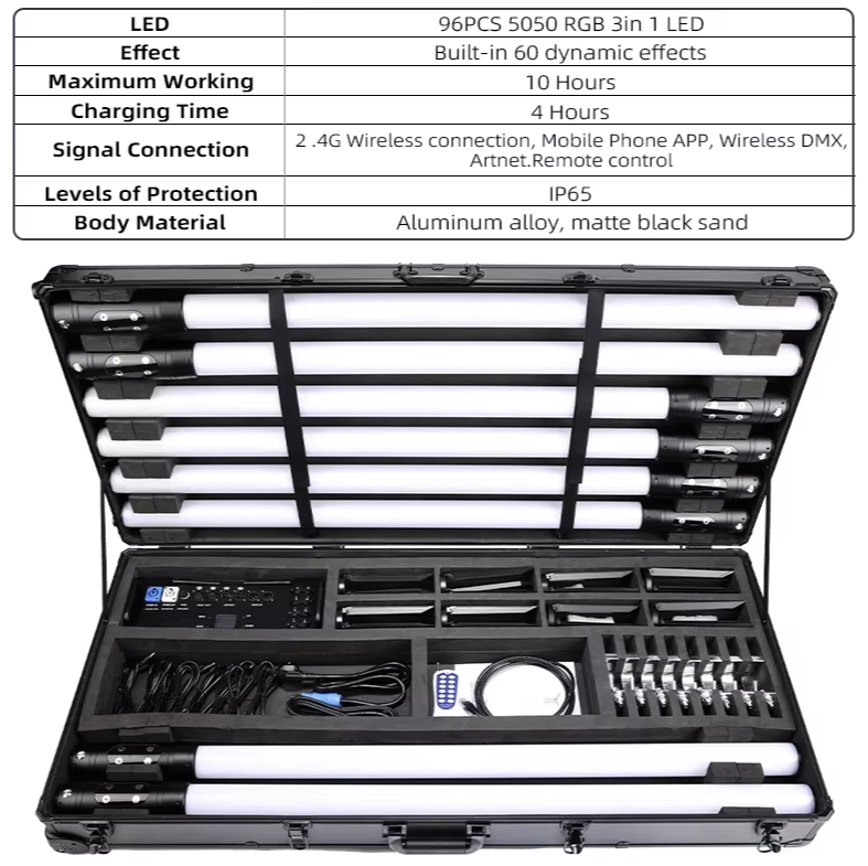 Battery Powered LED Pixel Tube - Wireless DMX/App Control, 10hr Life, IP65