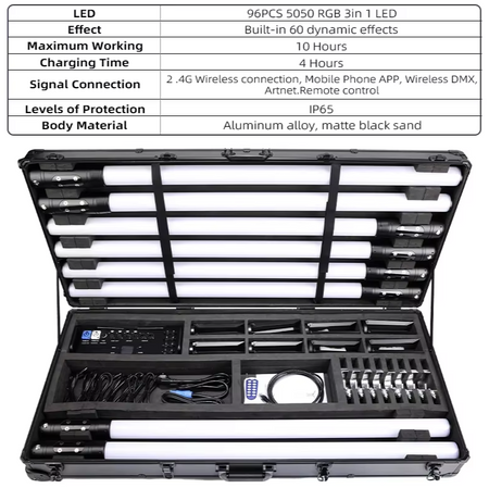 Battery Powered LED Pixel Tube - Wireless DMX/App Control, 10hr Life, IP65