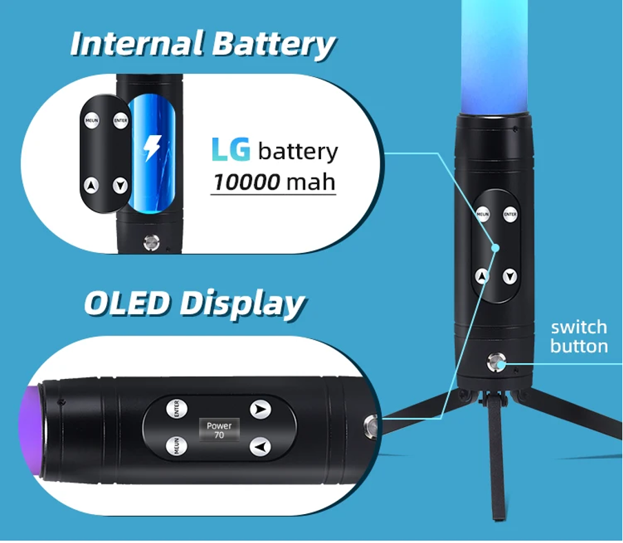 Battery Powered LED Pixel Tube - Wireless DMX/App Control, 10hr Life, IP65
