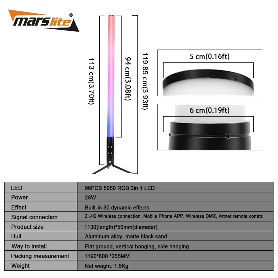 Portable RGB LED Neon Tube Light - Wireless DMX, App, 30 Effects, Outdoor Party