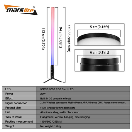 Portable RGB LED Neon Tube Light - Wireless DMX, App, 30 Effects, Outdoor Party