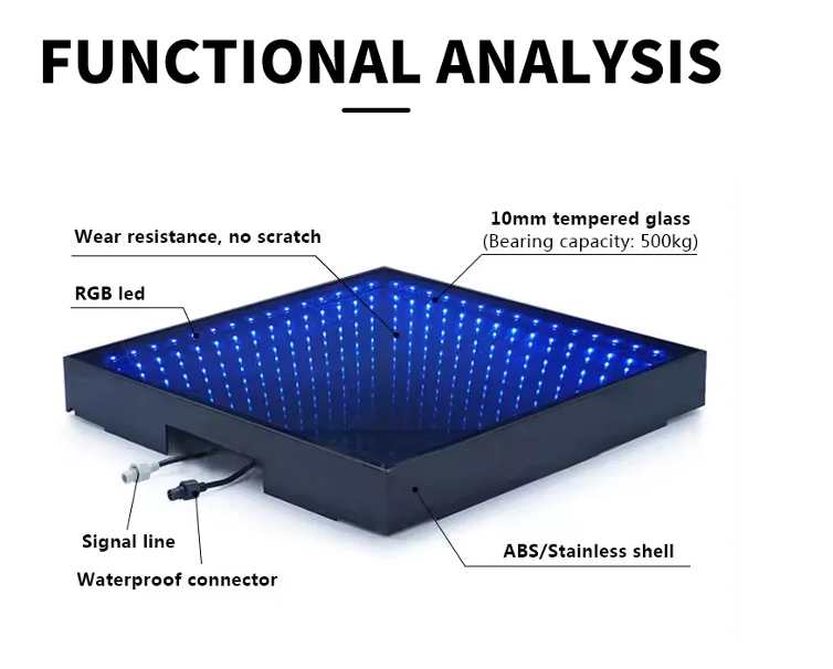 Lighted Tempered Glass 3D Dance Floor for DJ, Wedding & Disco