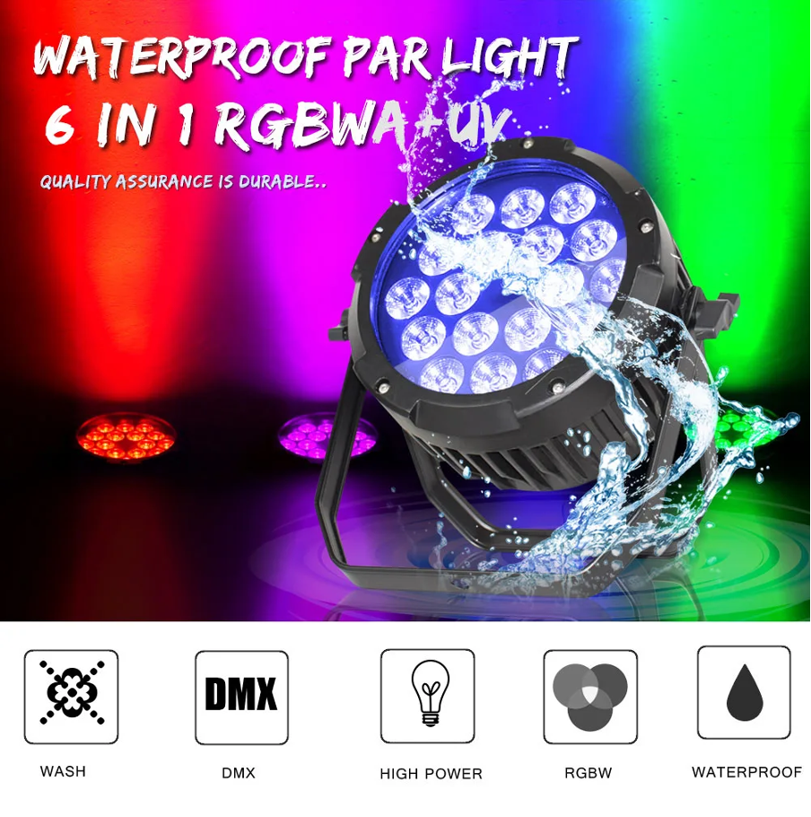 18X18W Waterproof Par Light RGBWA+UV DMX512 stage light With Optional Flight Case 