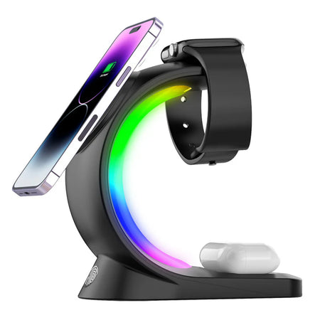 Magnetic Wireless Charging Station for iPhone, Apple Watch, AirPods Pro - Fast 4-in-1 Charger with RGB Atmosphere Lamp