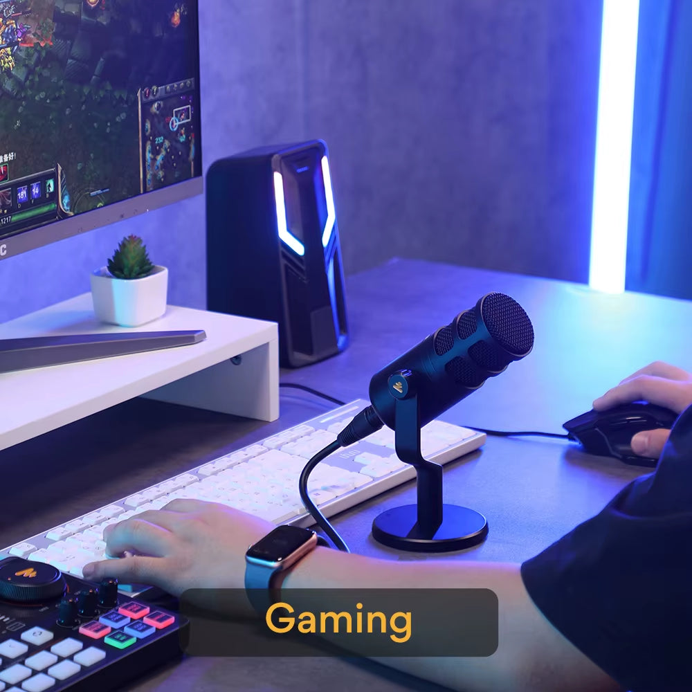 Dynamic XLR PC Microphone All Metall Gaming Broadcast Recording Streaming Works for Audio Interface Sound Card Mixer PD100