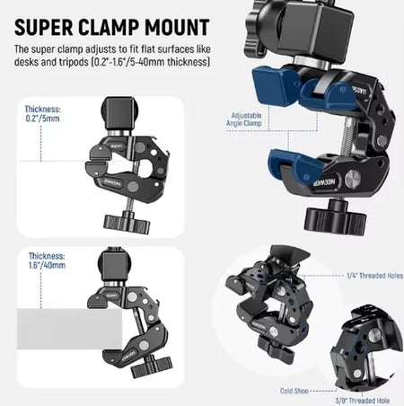 UA056 30" Articulating Magic Arm with Super Clamp & Phone Holder 360 Dual Ball Heads anti Twist Camera Mounting