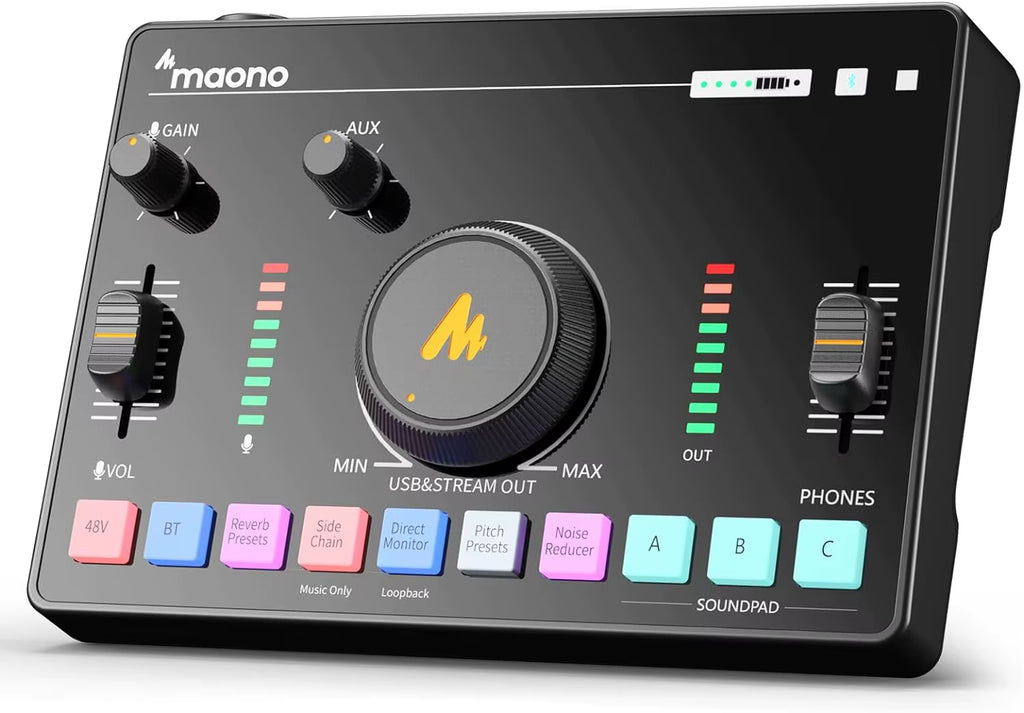 AMC2 Neo Professional Sound Card Audio Interface Mixer with 48V Phantom Power for Smart Phone,Pc,Live Streaming,Recording