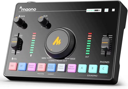 AMC2 Neo Professional Sound Card Audio Interface Mixer with 48V Phantom Power for Smart Phone,Pc,Live Streaming,Recording