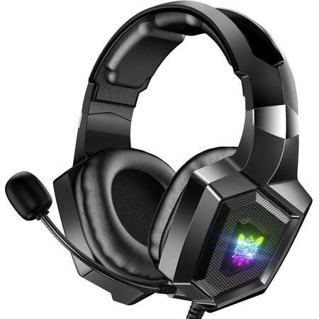 Wired Gaming Headset - K8 with RGB Lights, Flexible HD Microphone, Surround Sound for PC & Xbox