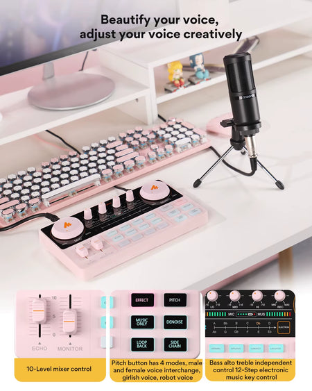 AM200-S1 Sound Card Microphone Set caster Audio Interface with Mic for Pc\Phone,Live Streaming,Recording,Youtube