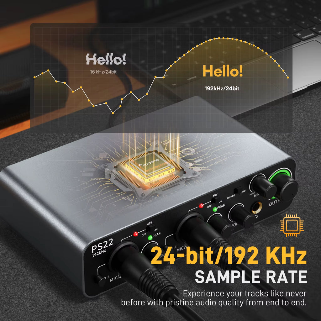 -PS22 USB Audio Interface for Pc,60Db Pro-Preamp, 24Bit 192Khz,Dual USB Interface for PC and Smartphone, Routing Software
