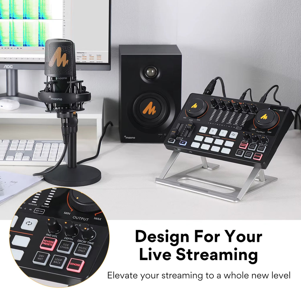 AME2 Portable Audio Interface All in One DJ Mixer for Recording, Live Streaming, Podcast 
