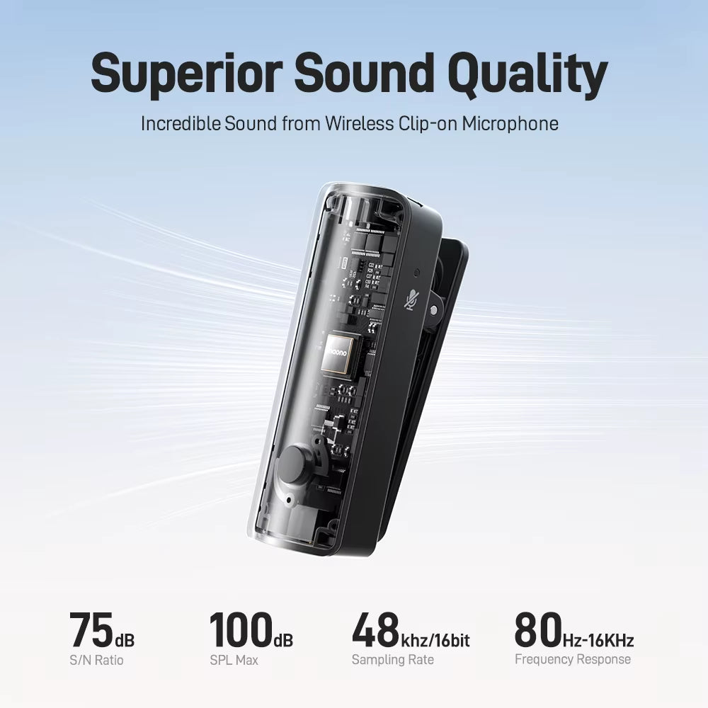 WM600S Wireless Lapel Microphone,Double MIC Transmitter for Mobile.Mini Wireless Mic Kit for Recording. Ideal for Vlogging