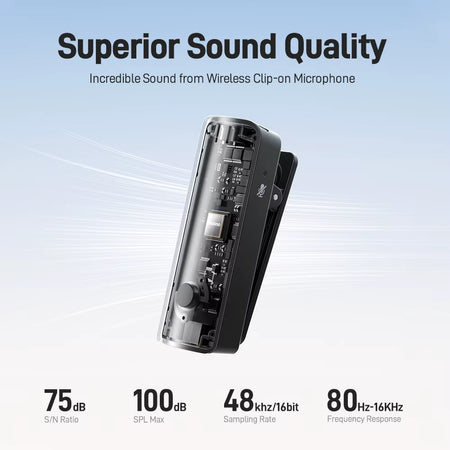 WM600S Wireless Lapel Microphone,Double MIC Transmitter for Mobile.Mini Wireless Mic Kit for Recording. Ideal for Vlogging