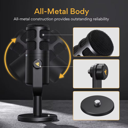 Dynamic XLR PC Microphone All Metall Gaming Broadcast Recording Streaming Works for Audio Interface Sound Card Mixer PD100
