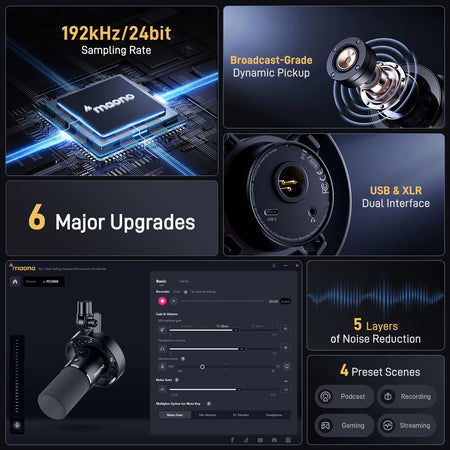 PD300X Dynamic Microphone XLR USB Podcast Recording Mic 192Khz24Bit for Content Creation Home Audio Studio Noise Reduction