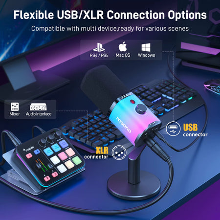 PD100X Gaming MIC,USB/XLR Dynamic Microphone with Noise Reduction,Mute,Headphone Jack,Rgb MIC for Gamer Streaming Podcast