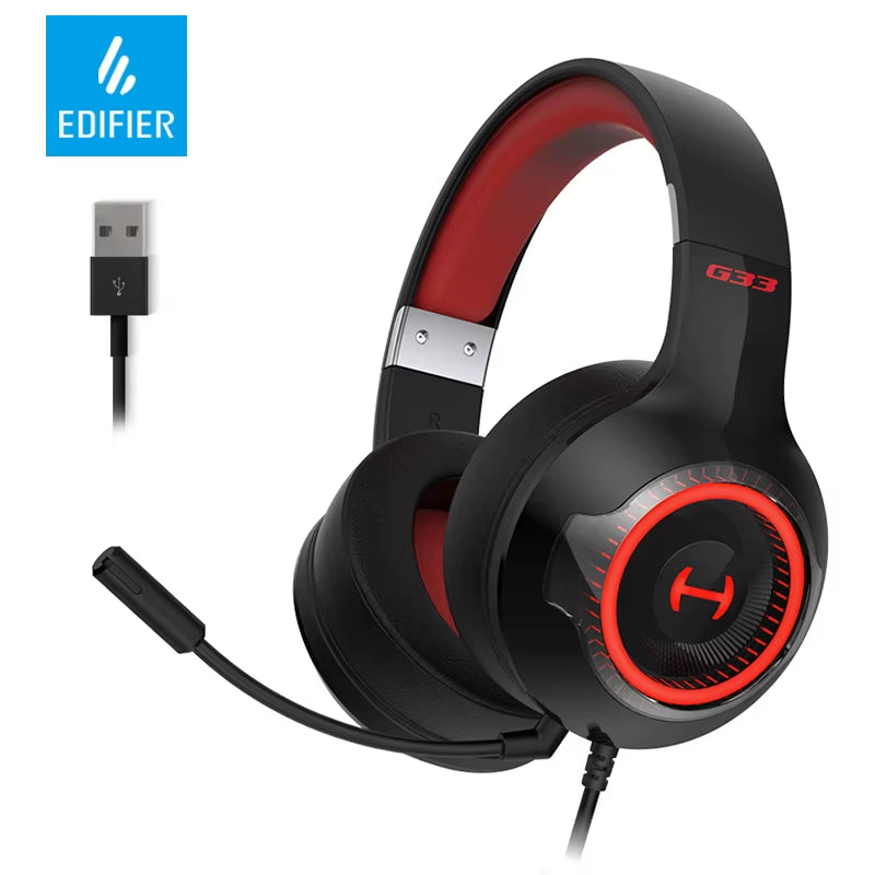 Edifier Wired Gaming Headset HECATE G33 USB 7.1 Surround Sound 40Mm Driver Detachable Microphone Gamer Headphones for PC PS4 PS5