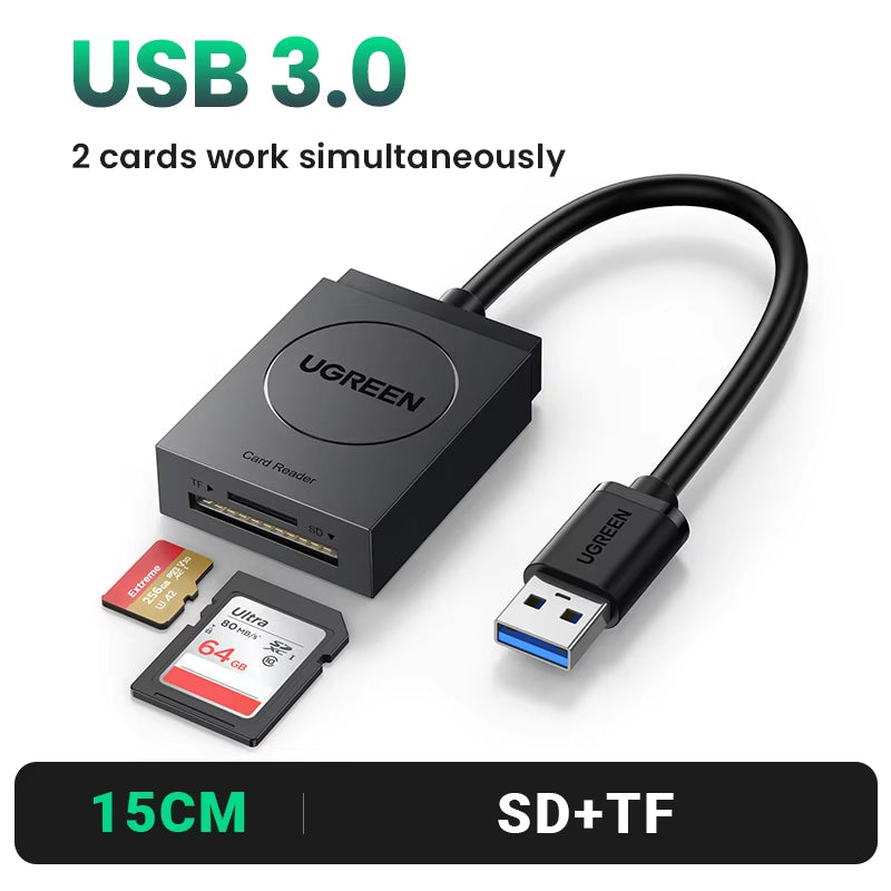 UGREEN Card Reader 4-In-1 USB3.0/USB-C SD Micro SD TF CF MS Compact Flash Card Adapter for Laptop PC Multi OTG Smart Card Reader