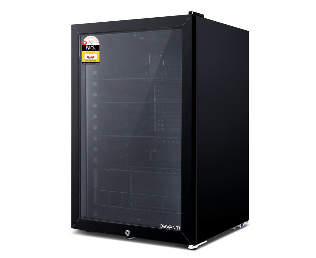 115L Bar Fridge Glass Door W/Light Black