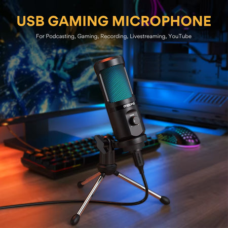PM461TR USB Gaming Microphone Desktop Condenser Mic Podcast Pcomputer Mic with Gain for Recording,Podcasting,Streaming