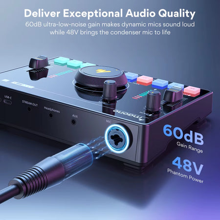 AMC2 Neo Professional Sound Card Audio Interface Mixer with 48V Phantom Power for Smart Phone,Pc,Live Streaming,Recording