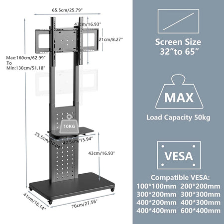 Heavy Duty Mobile TV Floor Stand Support Rotate Vertically & Horizontally